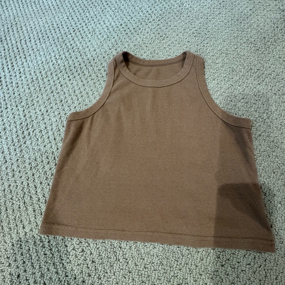 Brown Cropped Ribbed Tank Top